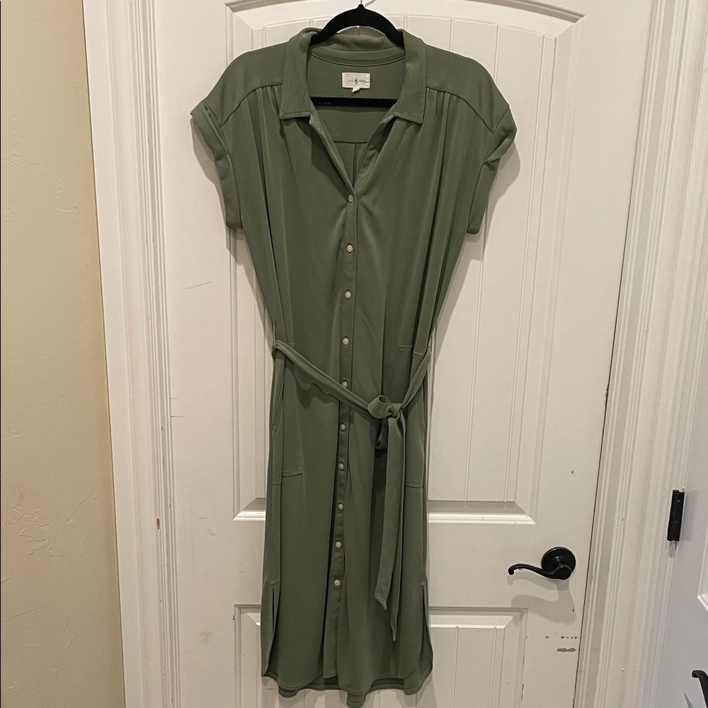 Lou & Grey Sage Green Midi Shirt Dress